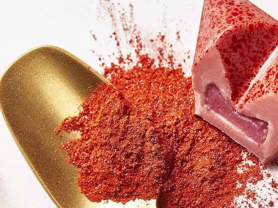 ruby chocolate bonbon and red luster dust